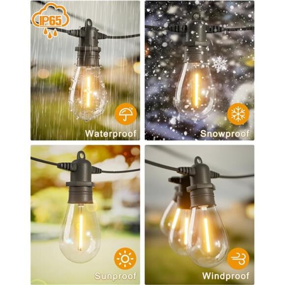 60FT LED Outdoor String Lights with 16+1 Edison Shatterproof IP65 Waterproof - Picture 3 of 7